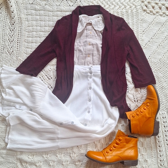 Burgundy 3/4 Sleeve Peplum Sweater - Picture 1 of 6